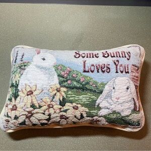 Easter Spring Rabbits Tapestry Pillow Some Bunny Loves You Flowers Garden 13x8
